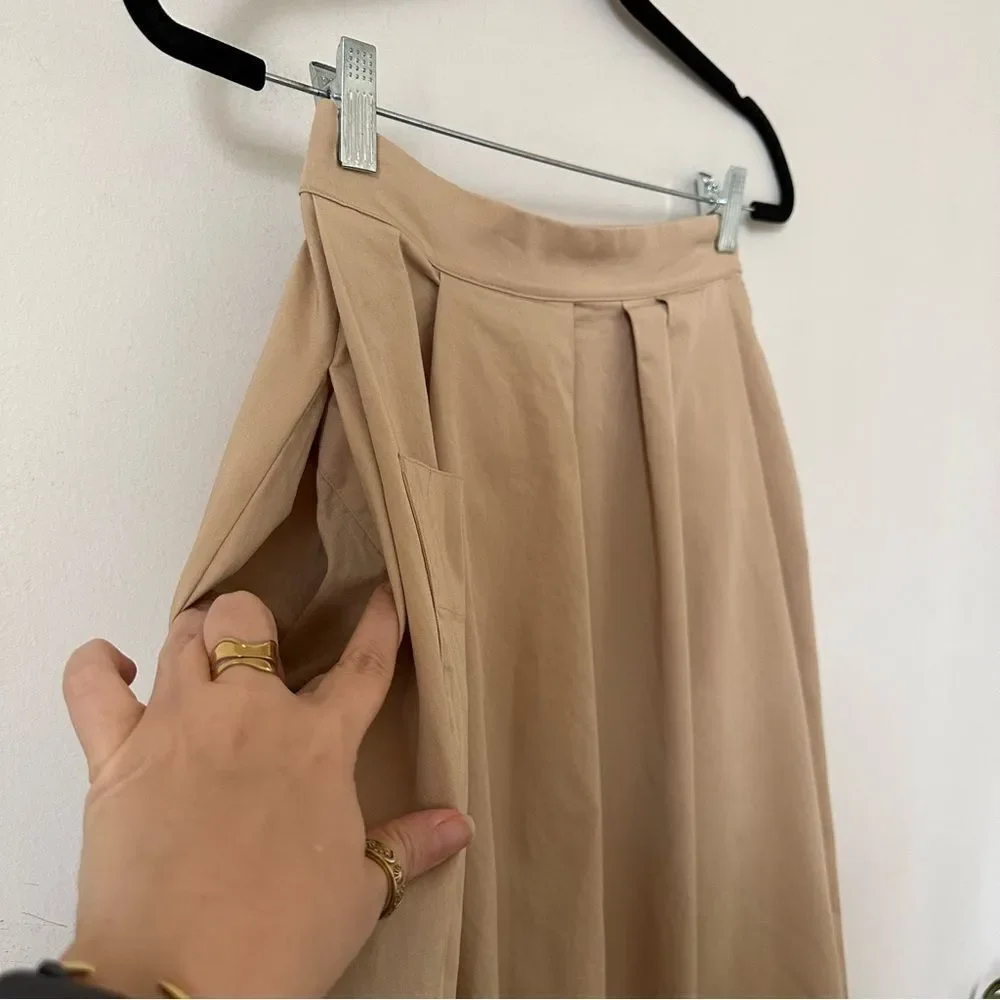 COS Beige Button-Back A-Line Midi Skirt - Size 2 - Minimalist Workwear